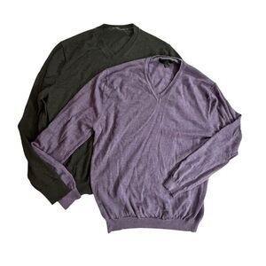 Bundle Saks Fifth Avenue & Express Merino Wool V-Neck Sweaters – Black & Purple